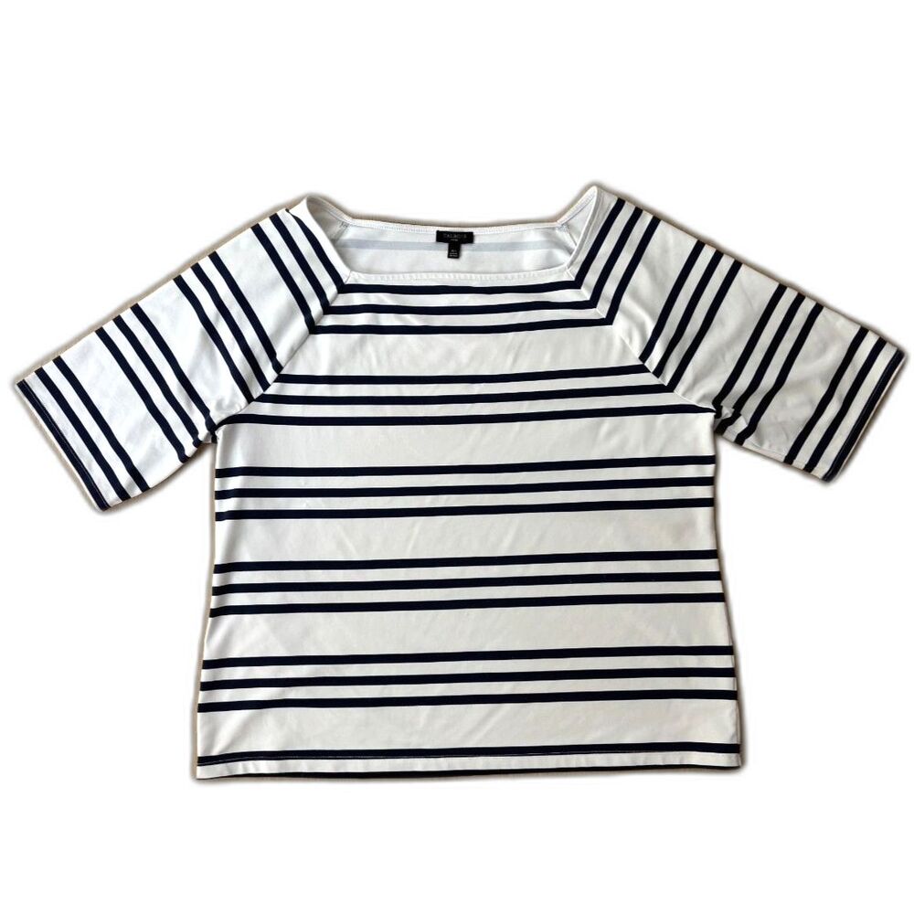 Talbots Striped Boatneck Top 3/4 Sleeve White Navy Size XLP Petite